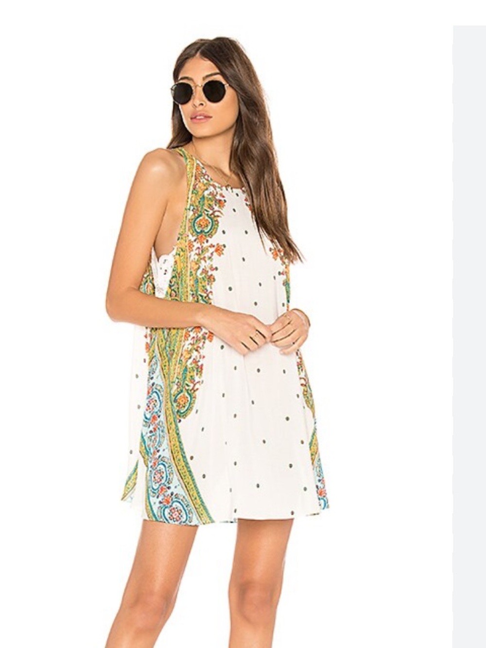Free People Cream Paisley Print Swing Mini Dress